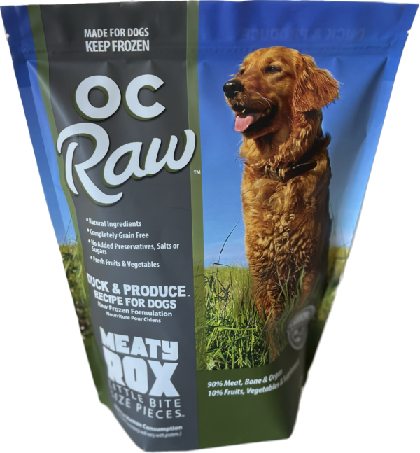 OC Raw Duck & Produce Meaty Rox Frozen Dog Food 3lbs-Four Muddy Paws