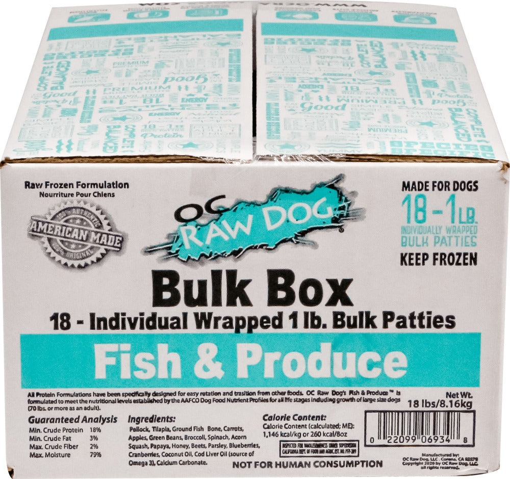 OC Raw Fish & Produce Patty Bulk 18lb-Four Muddy Paws