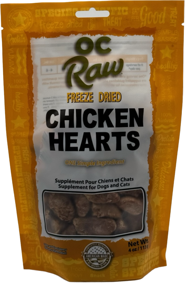 OC Raw Freeze Dried Chicken Hearts 4oz-Four Muddy Paws