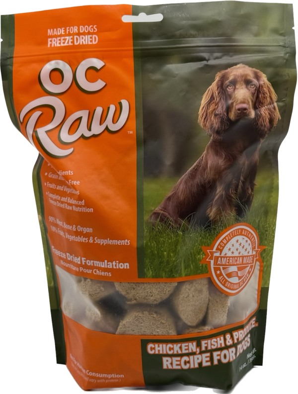 OC Raw Freeze Dried Raw Chicken, Fish and Produce 14oz-Four Muddy Paws