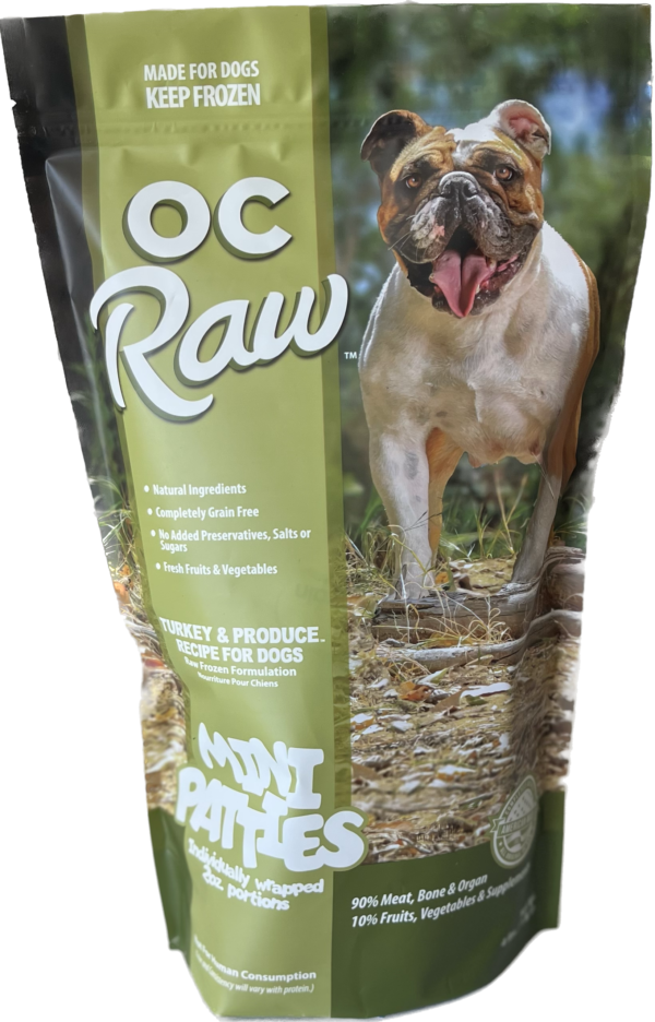 OC Raw Frozen Mini Patties Turkey and Produce 4 lb-Four Muddy Paws
