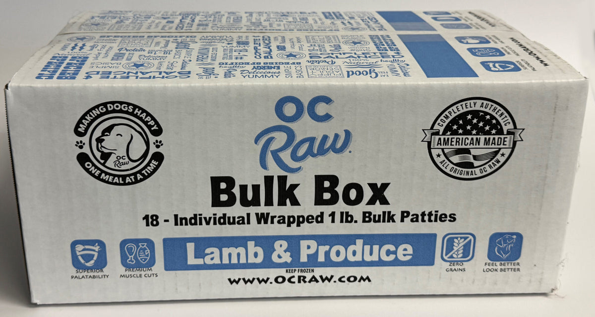 OC Raw Lamb & Produce Patties Bulk Frozen Dog Food 18lbs-Four Muddy Paws
