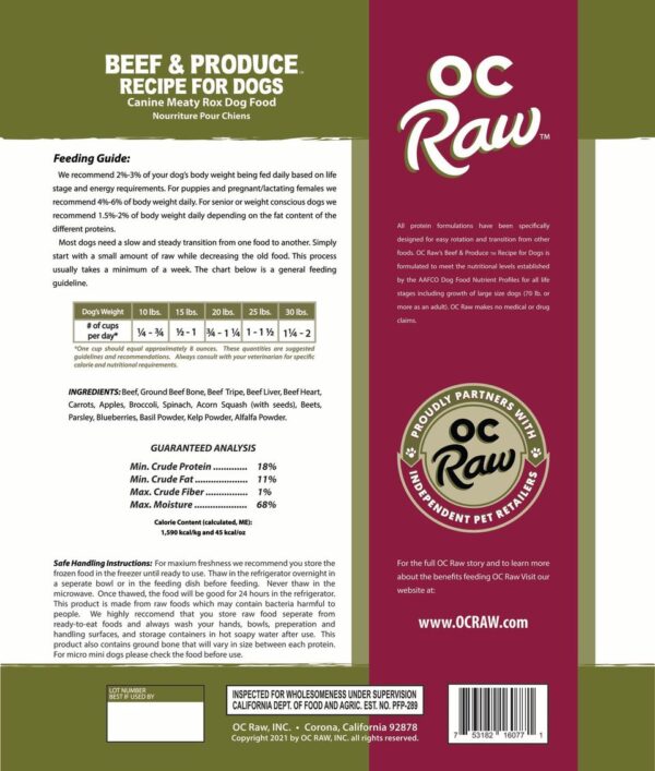 OC Raw Meaty Rox Beef & Produce 3lbs-Four Muddy Paws