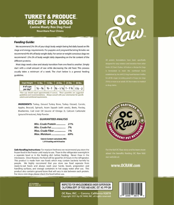 OC Raw Meaty Rox Turkey & Produce 3lbs-Four Muddy Paws