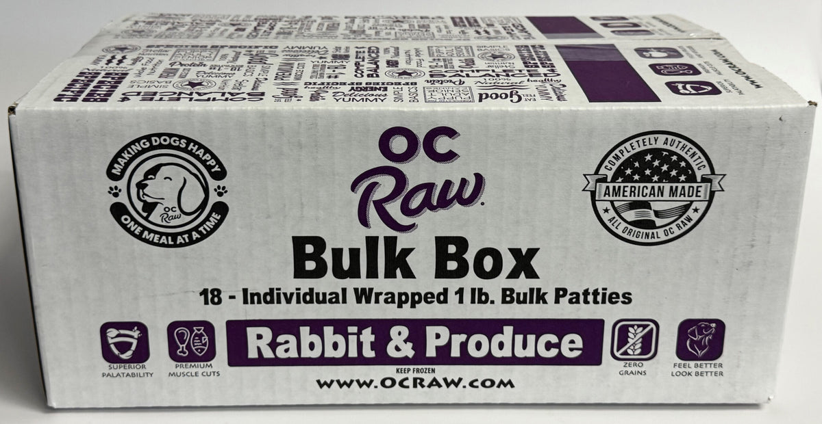 OC Raw Rabbit & Produce Patties Bulk Frozen Dog Food 18lbs-Four Muddy Paws