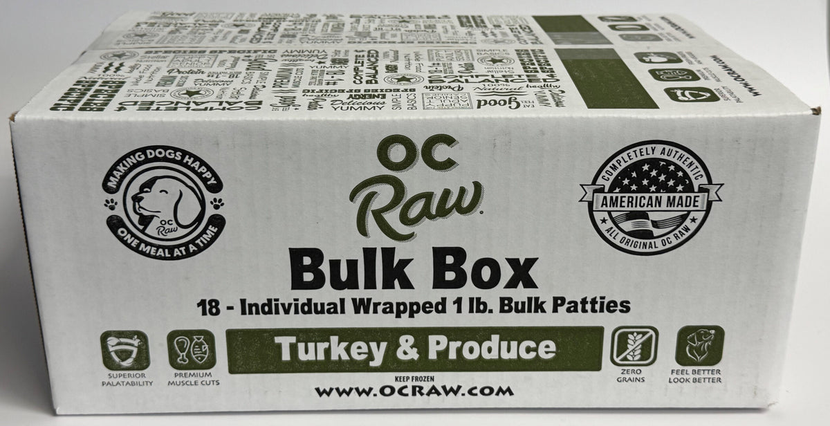 OC Raw Turkey/Produce Patty Bulk 18lb-Four Muddy Paws