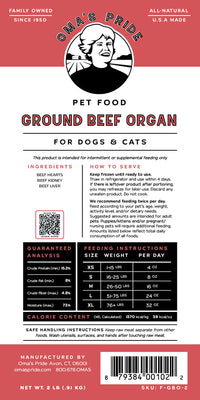 Oma's Pride Frozen Beef Ground Organs 2lb-Four Muddy Paws