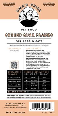 Oma's Pride Frozen Quail Frames 2lb-Four Muddy Paws