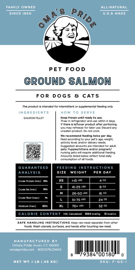 Oma's Pride Frozen Salmon 1lb-Four Muddy Paws