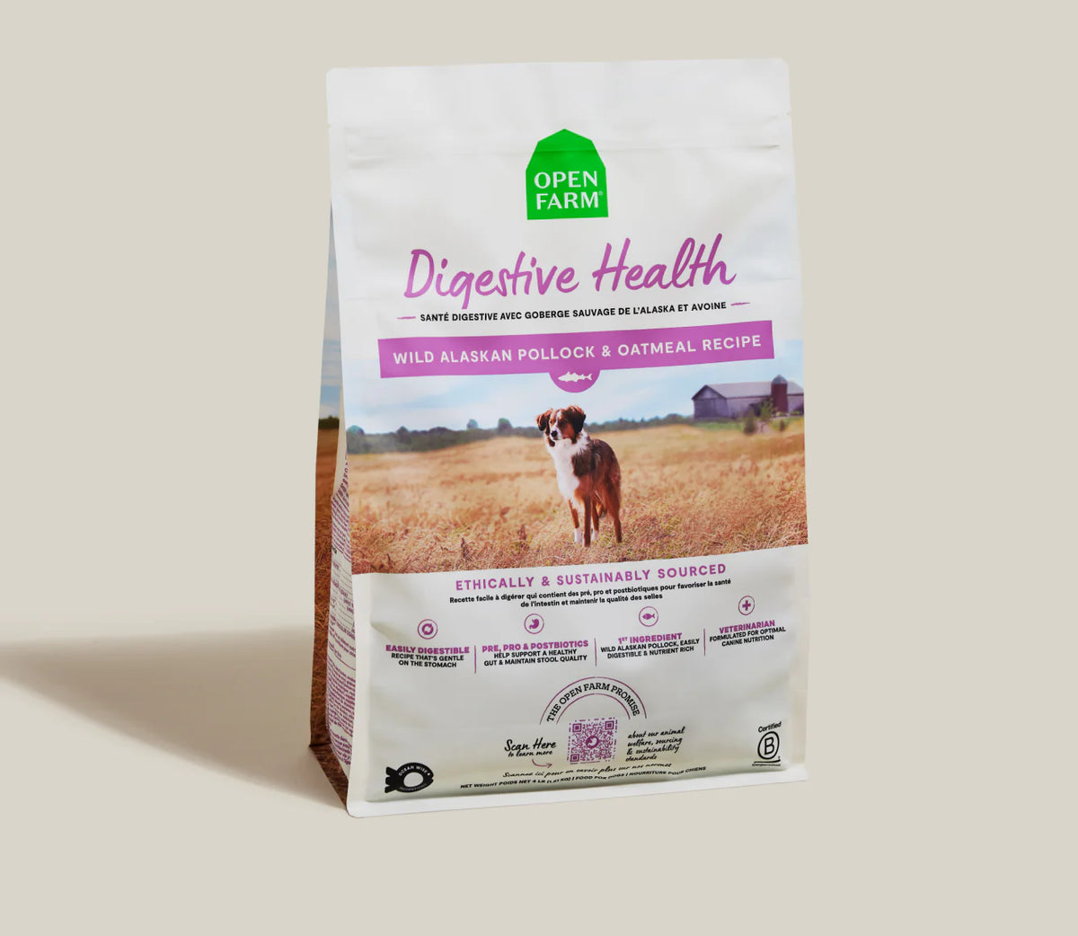 Open Farm Digestive Health Pollock & Oatmeal Dog Food 4lbs-Four Muddy Paws