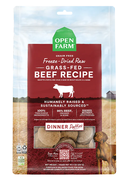 Open Farm Dog Freeze Dried Raw Patties Homestead Beef 10.5oz-Four Muddy Paws
