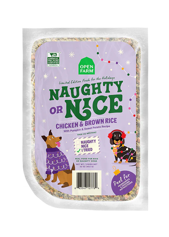 Open Farm Gently Cooked "Naughty or Nice" Chicken & Brown Rice Dinner 16oz-Four Muddy Paws