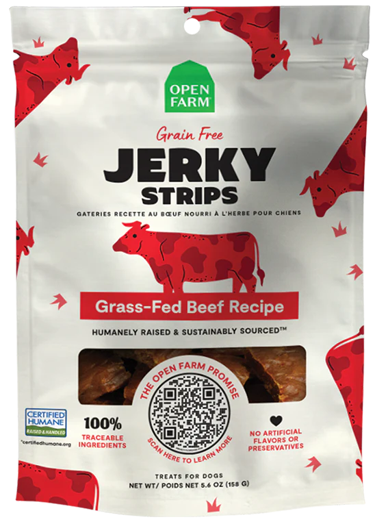 Open Farm Grain Free Beef Jerky Strips 5.6oz-Four Muddy Paws