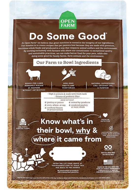 Open Farm Grain Free Pasture Raised Lamb Dog Food 22 lbs-Four Muddy Paws