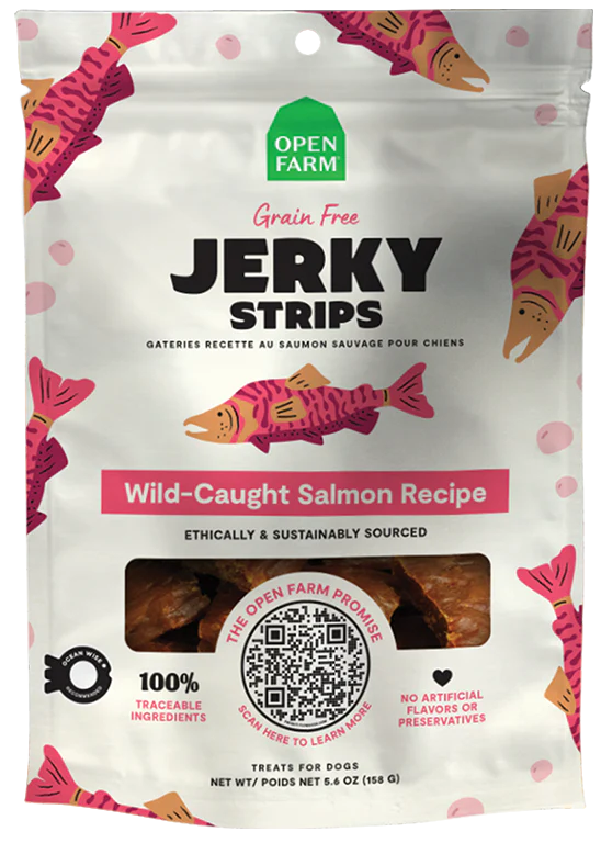 Open Farm Grain Free Salmon Jerky Strips 5.6oz-Four Muddy Paws