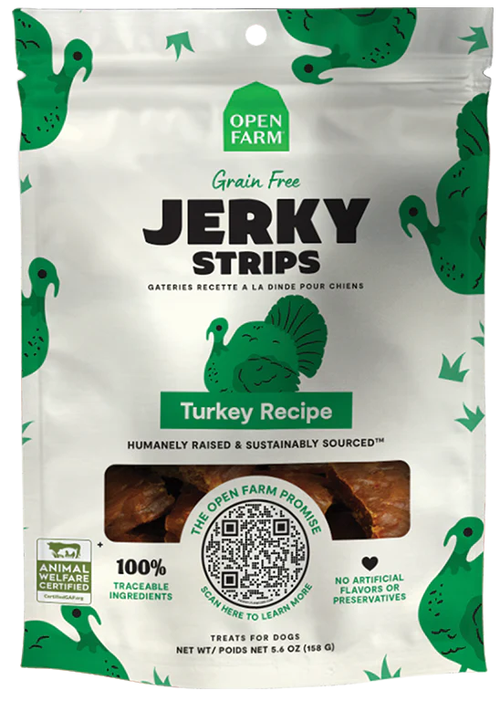 Open Farm Grain Free Turkey Jerky Strips 5.6oz-Four Muddy Paws