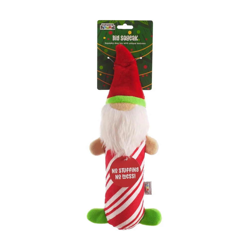 Outward Hound Stuffing Free Big Squeak Gnome Dog Chew Toy Red-Four Muddy Paws