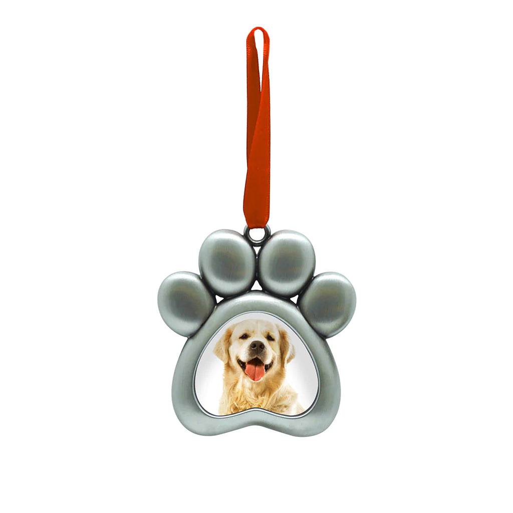 Pearhead Pawprints Metal Ornament-Four Muddy Paws