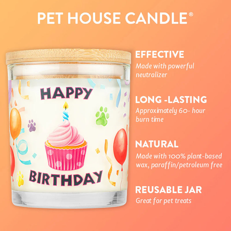 Pet House Candle Happy Birthday 9oz Jar-Four Muddy Paws