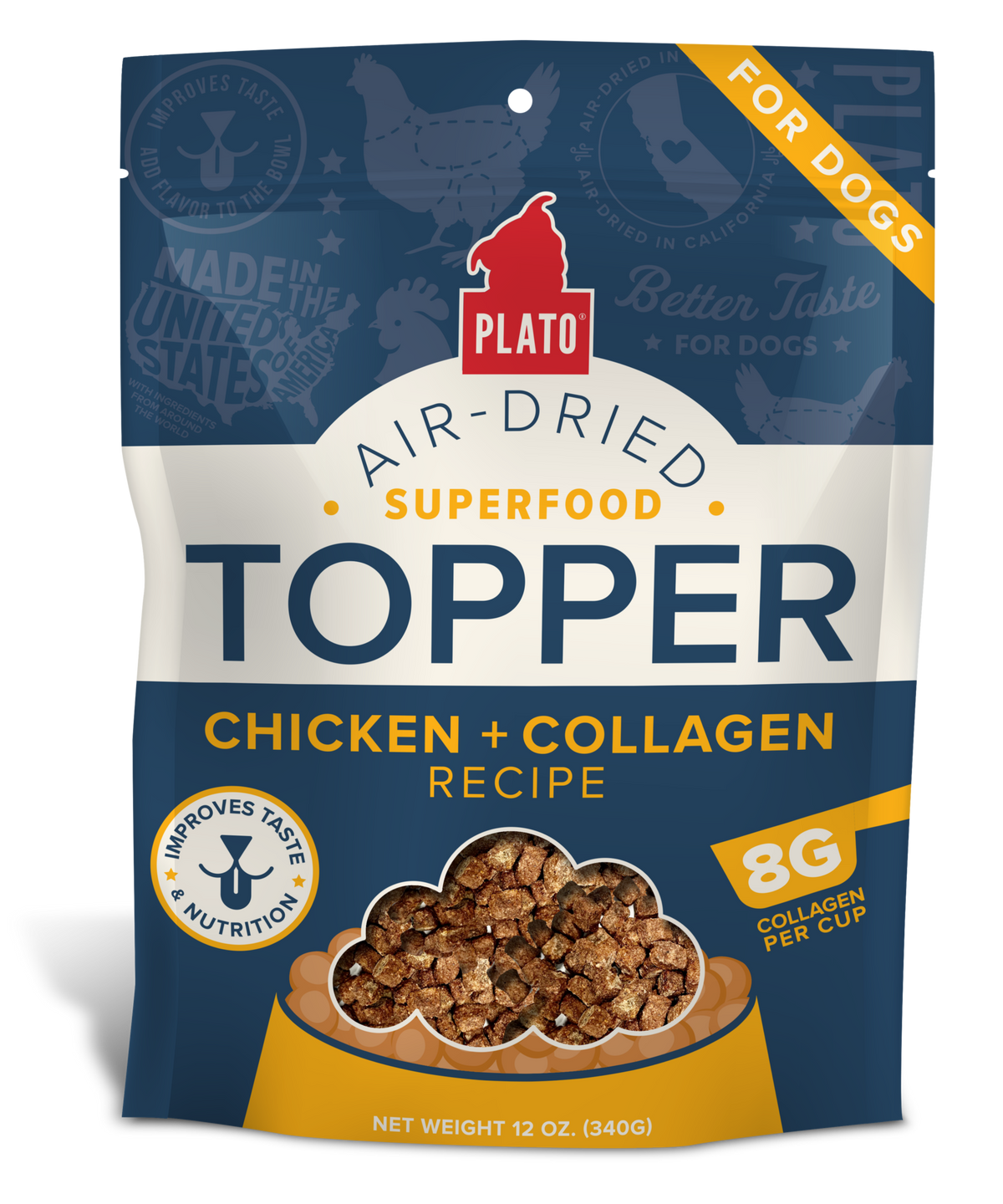 Plato Grain Free Air Dried Chicken & Collagen Topper 12oz-Four Muddy Paws