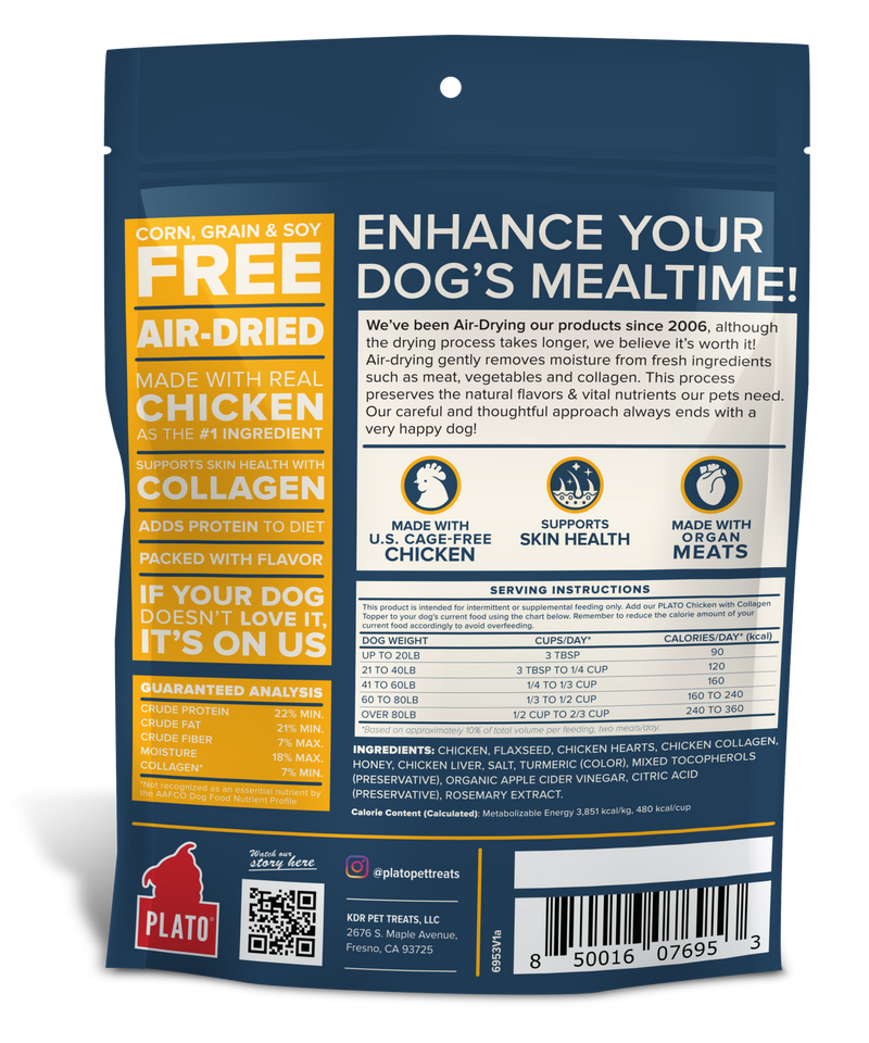 Plato Grain Free Air Dried Chicken & Collagen Topper 5.5oz-Four Muddy Paws