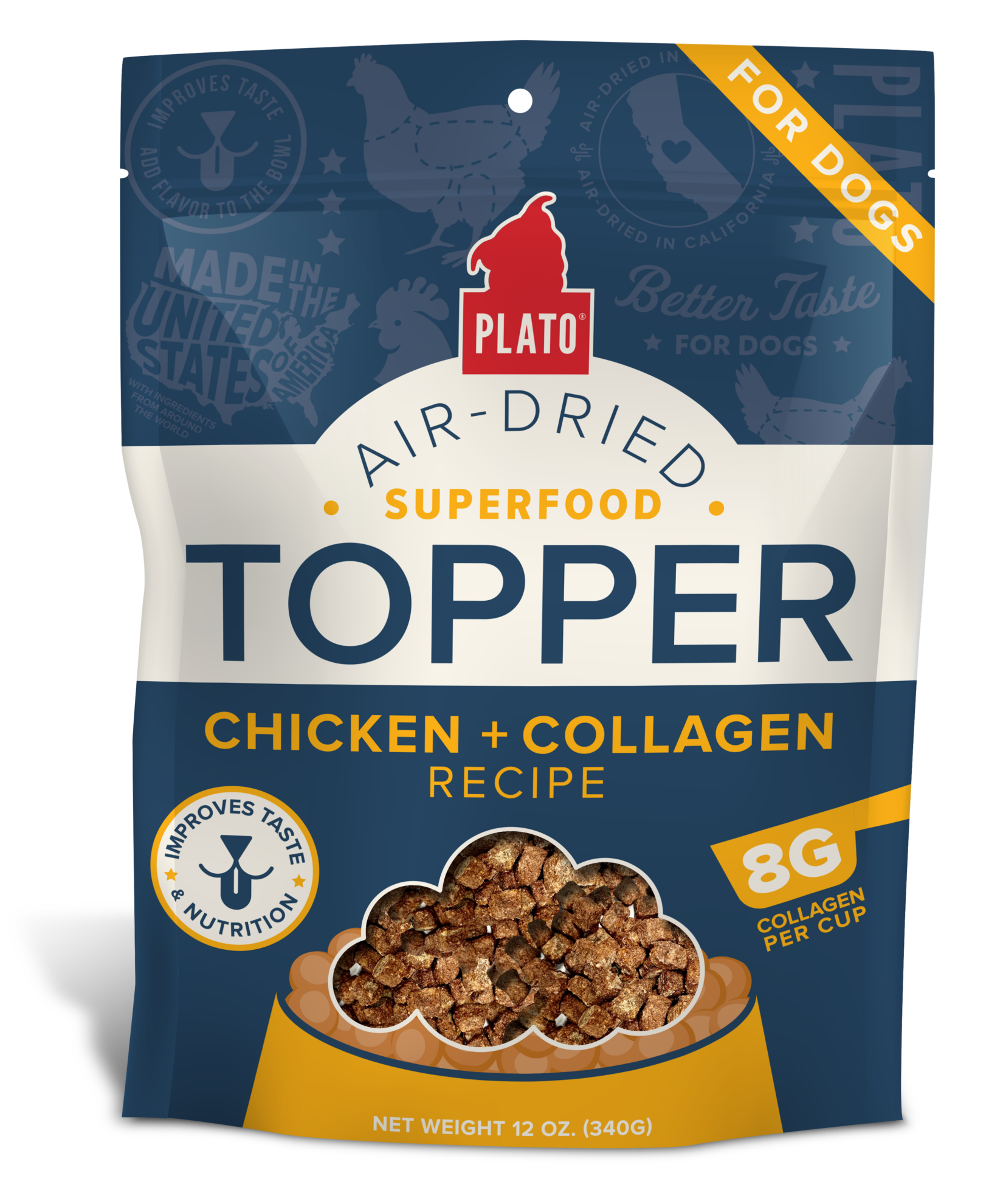 Plato Grain Free Air Dried Chicken & Collagen Topper 5.5oz-Four Muddy Paws