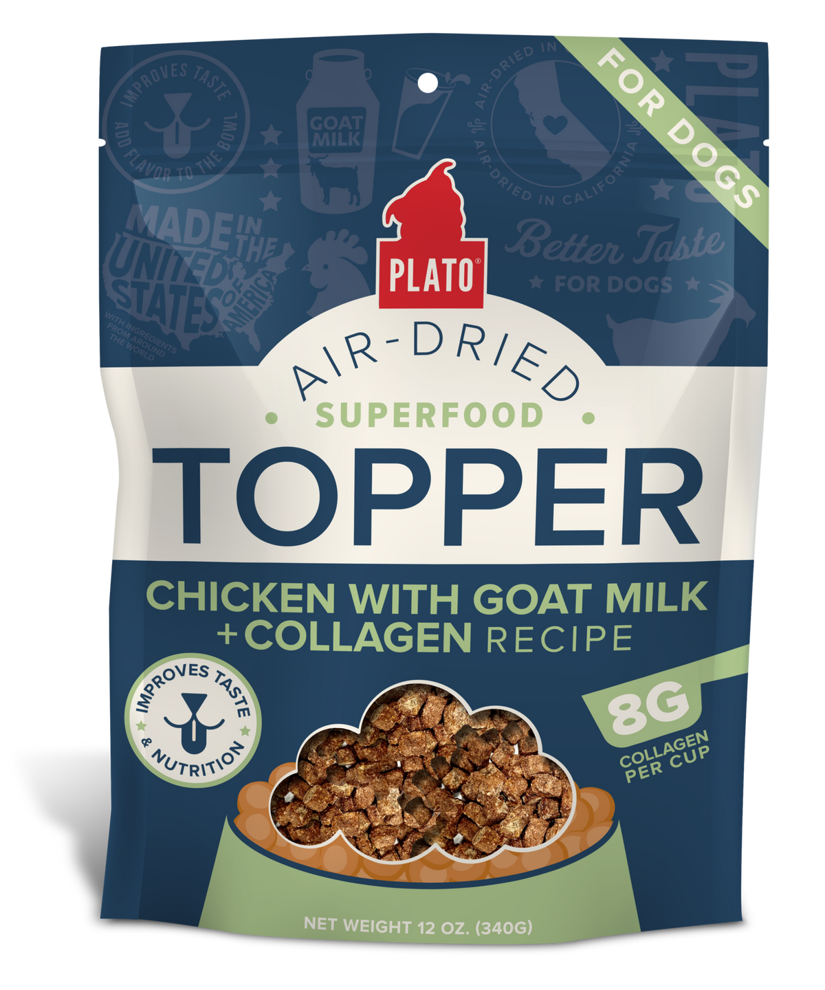 Plato Grain Free Air Dried Chicken, Goat Milk & Collagen Topper 12oz-Four Muddy Paws