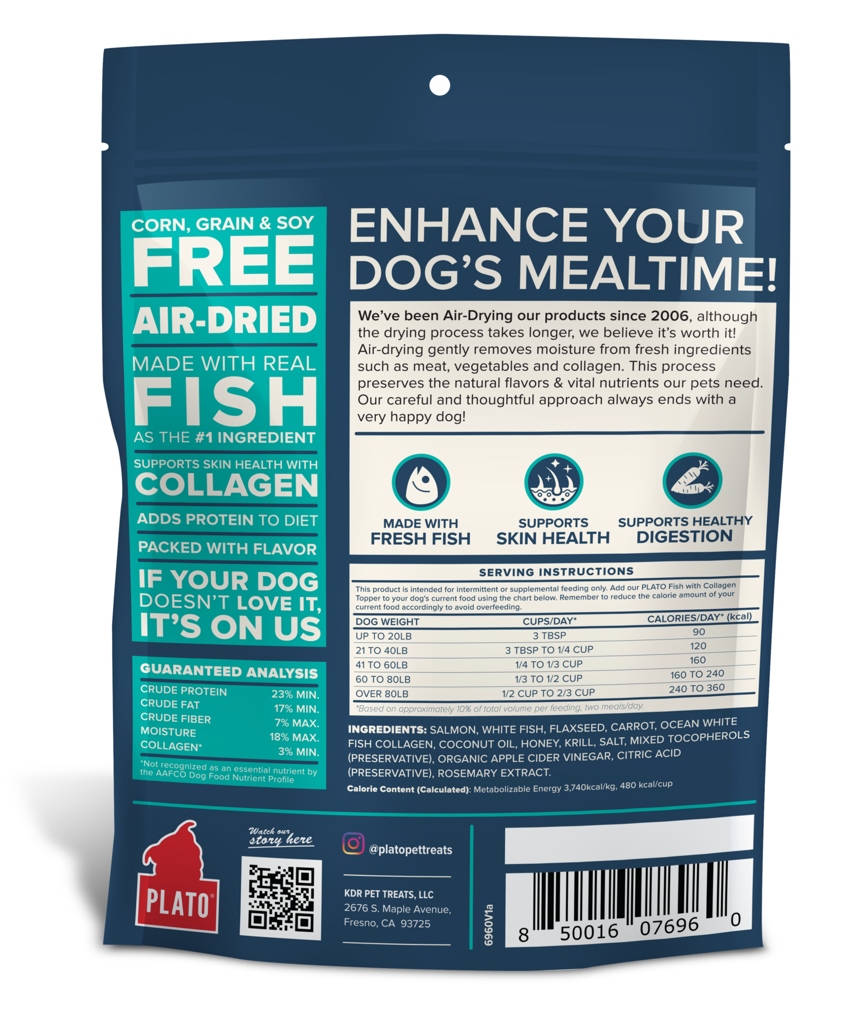 Plato Grain Free Air Dried Fish & Collagen Topper 5.5oz-Four Muddy Paws