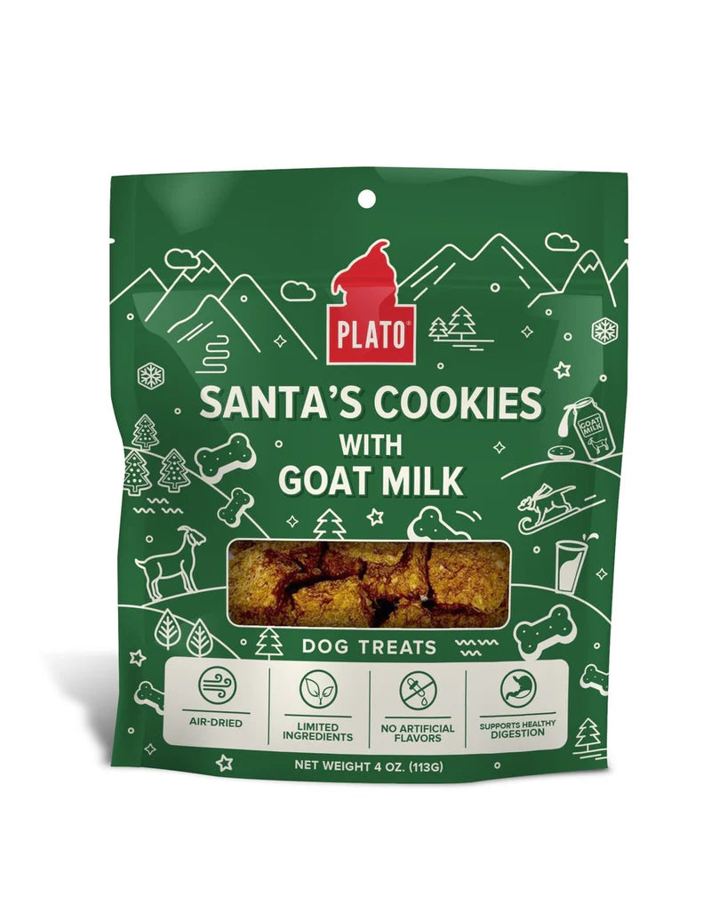 Plato Holiday Santa's Goat Milk Cookies Dog Treats 4oz-Four Muddy Paws