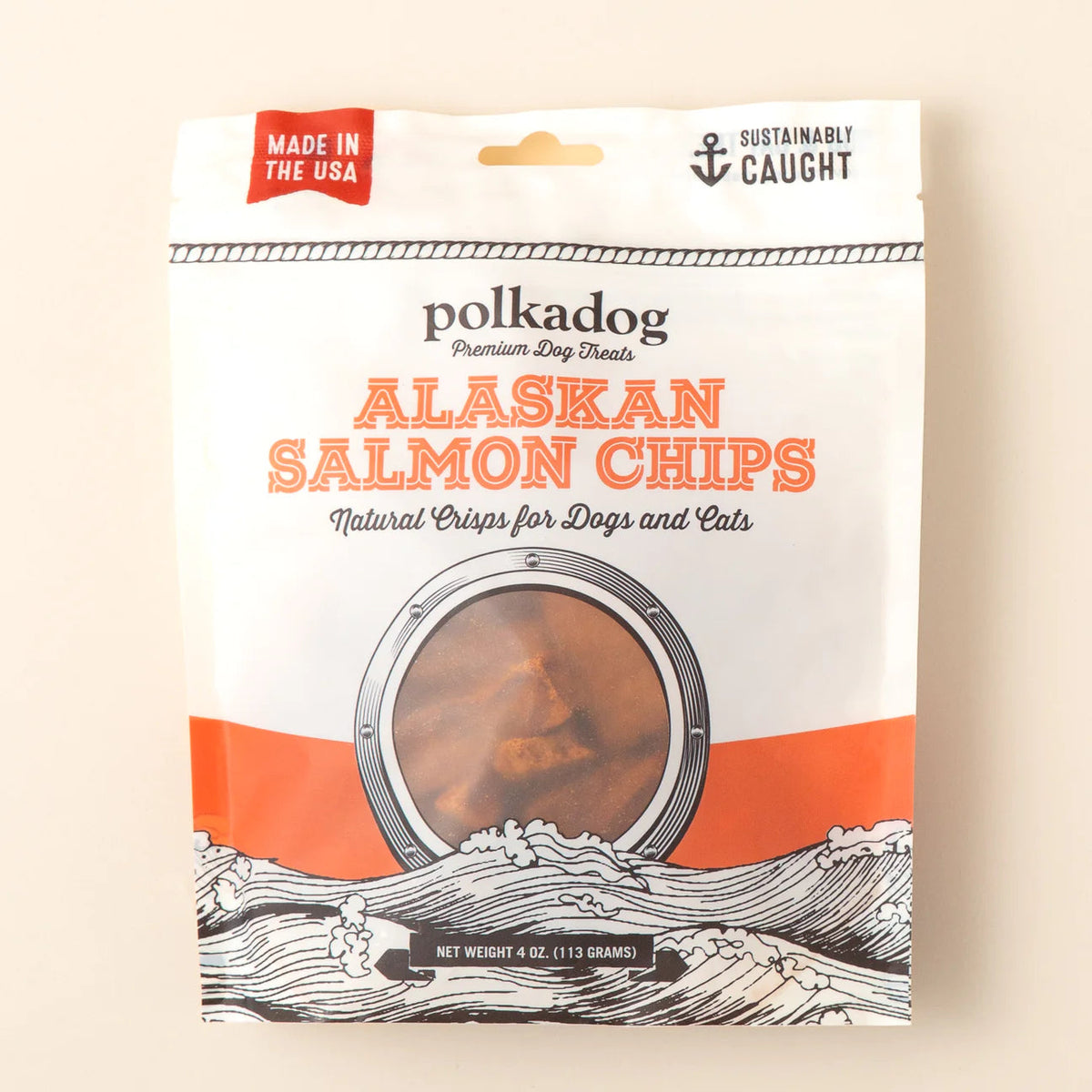 Polka Dog Salmon Chip Treats 4oz-Four Muddy Paws