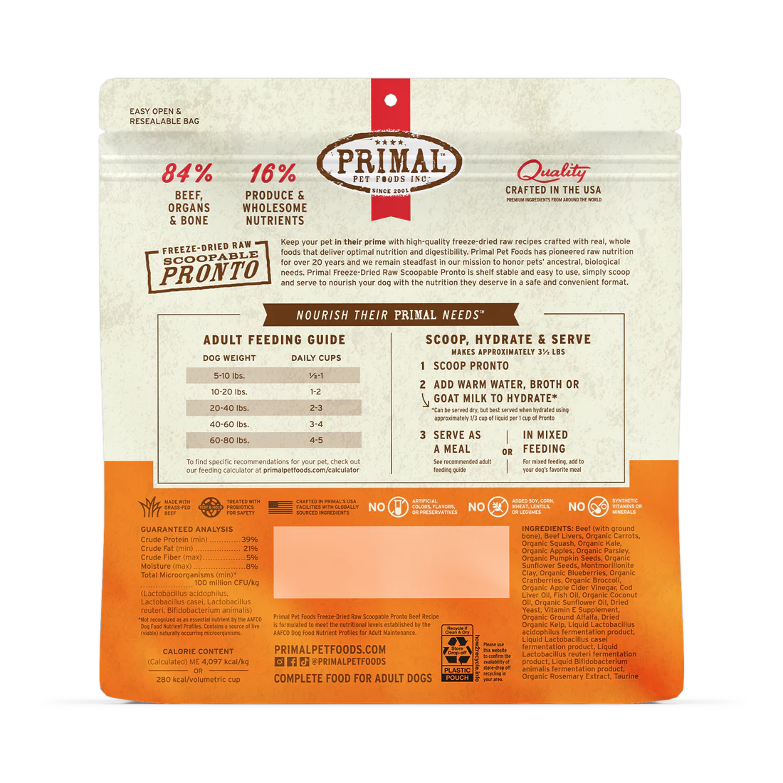 Primal Freeze Dried Pronto Beef Dog Food 7oz-Four Muddy Paws