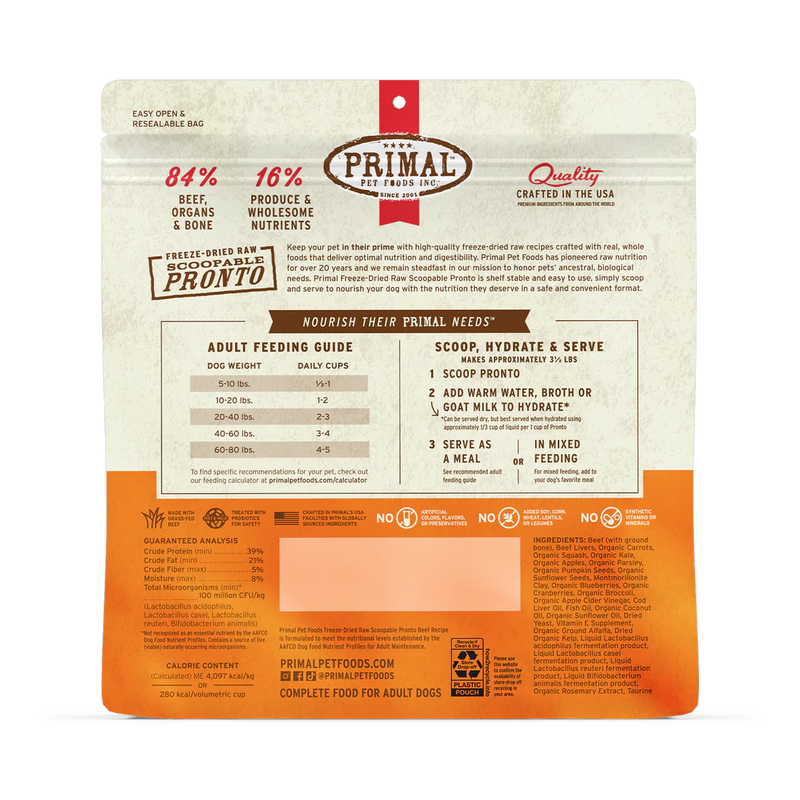 Primal Freeze Dried Pronto Beef Dog Food 7oz-Four Muddy Paws