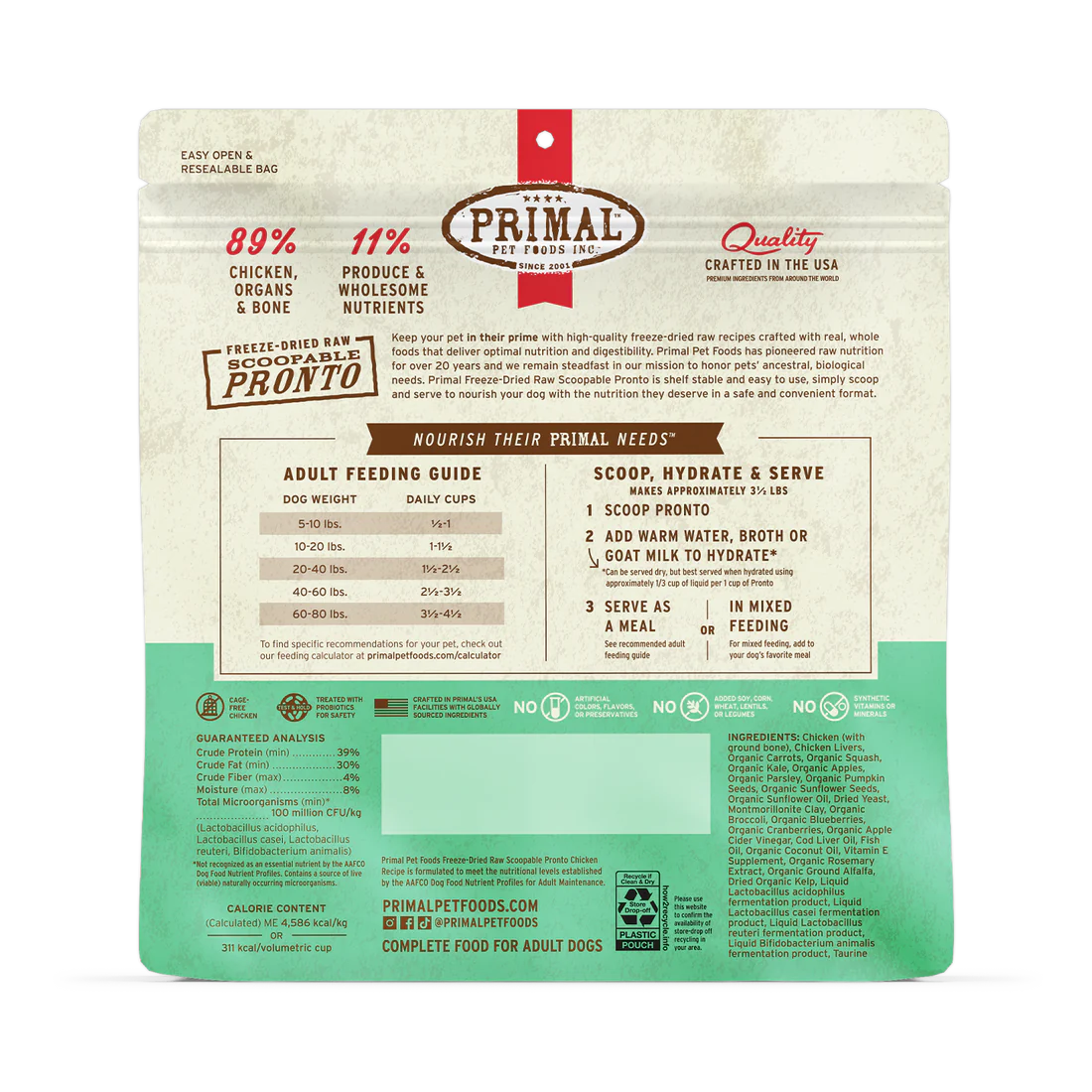 Primal Freeze Dried Pronto Chicken Dog Food 7oz-Four Muddy Paws