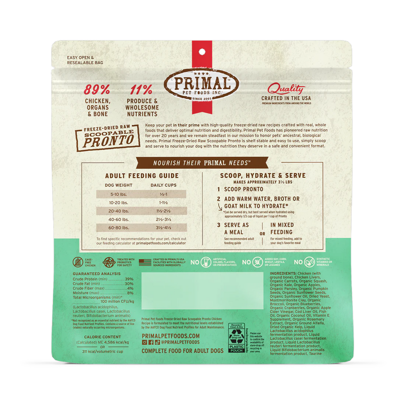 Primal Freeze Dried Pronto Chicken Dog Food 7oz-Four Muddy Paws