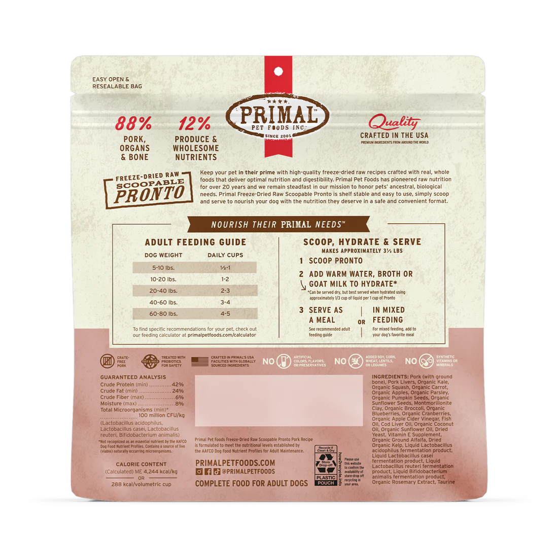 Primal Freeze Dried Pronto Pork Dog Food 7oz-Four Muddy Paws