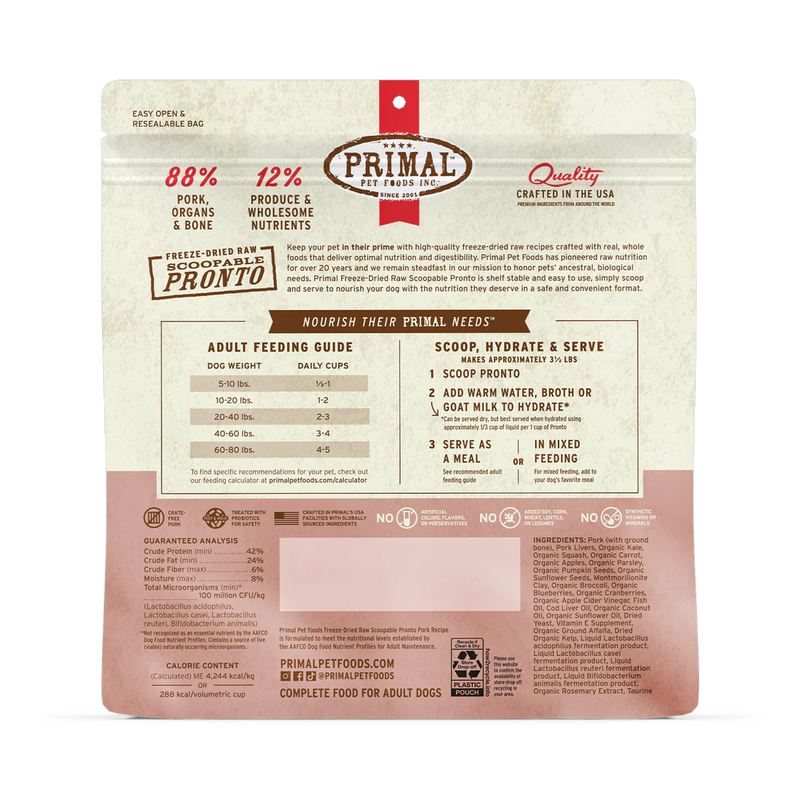 Primal Freeze Dried Pronto Pork Dog Food 7oz-Four Muddy Paws