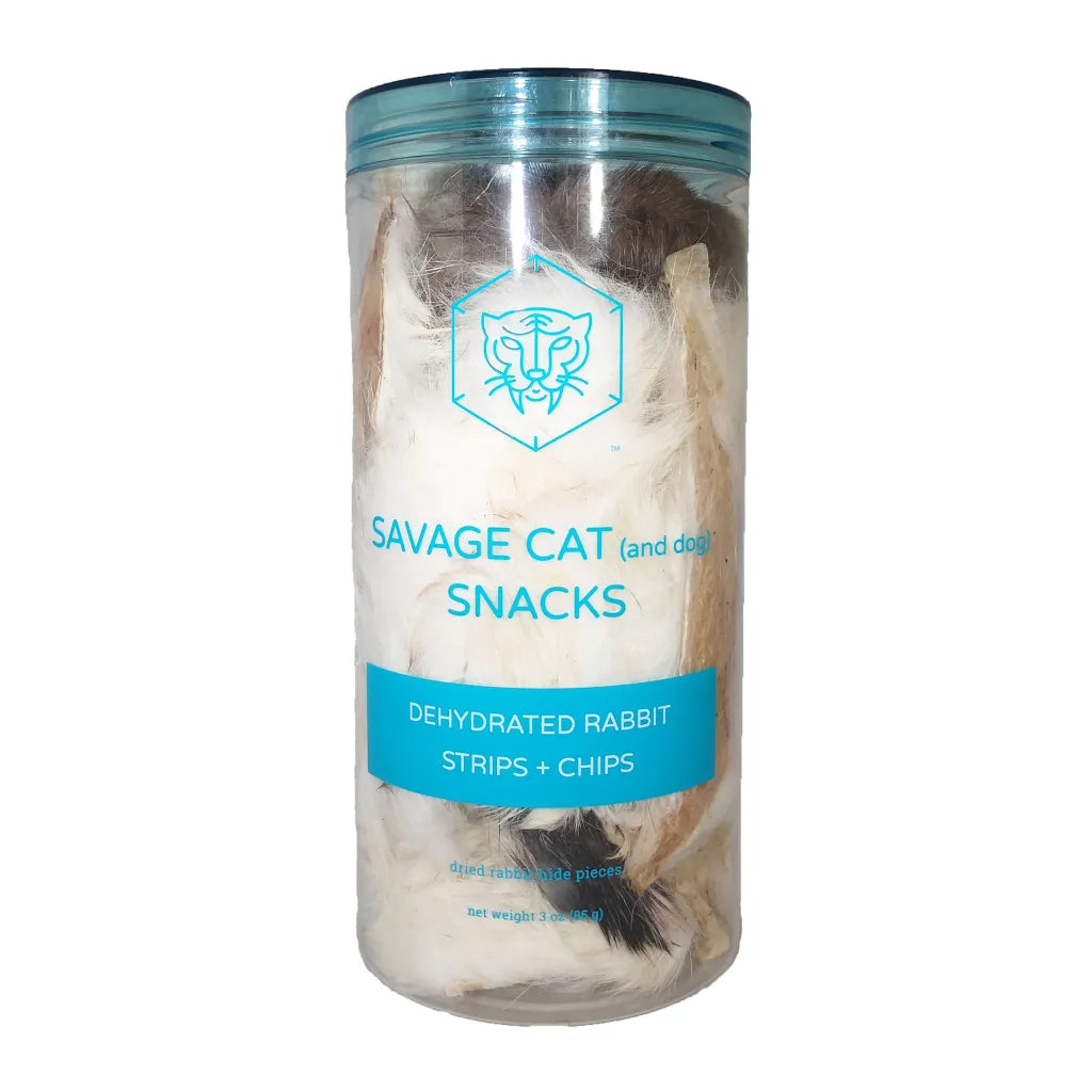 Savage Cat Dog Dehydrated Rabbit Strips & Chips 3oz-Four Muddy Paws