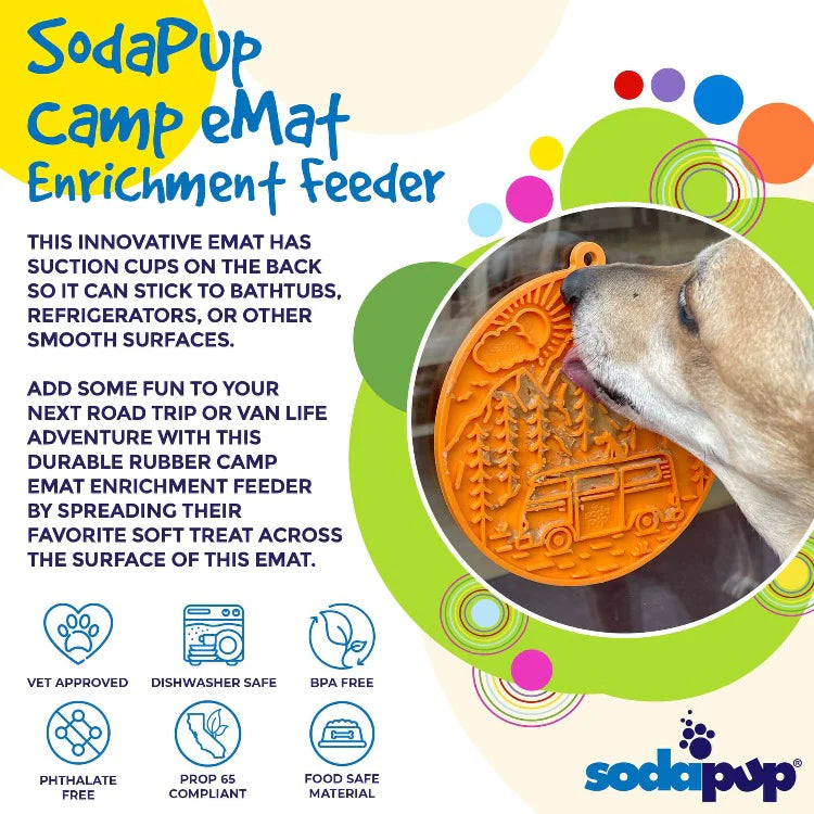 SodaPup Emat Lick Mat with Suction Cups Camp Orange-Four Muddy Paws