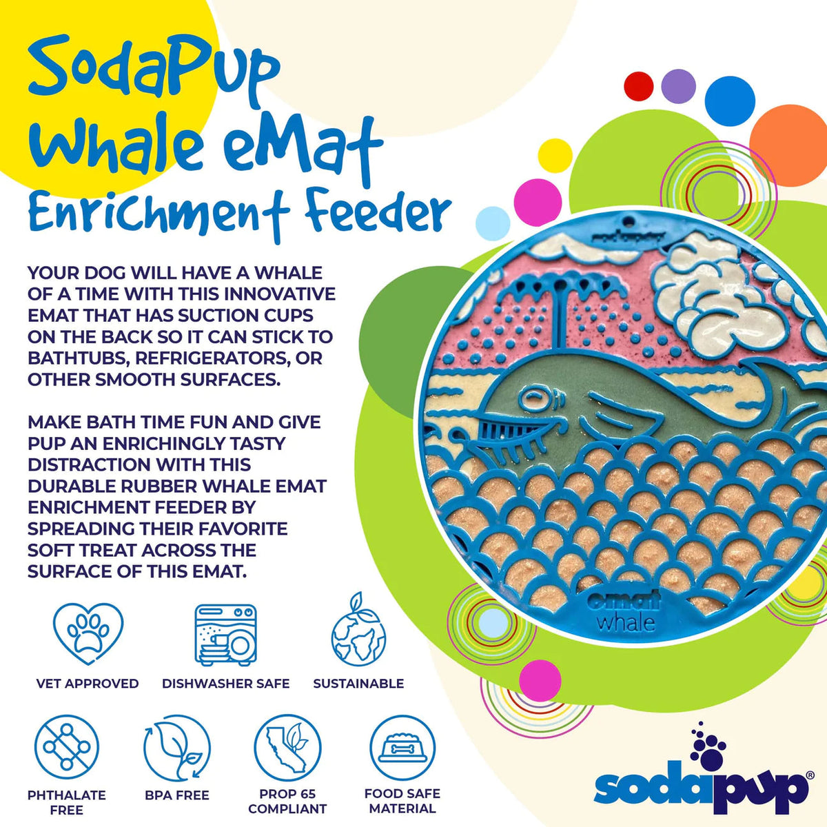 SodaPup Emat Lick Mat with Suction Cups Whale Blue-Four Muddy Paws