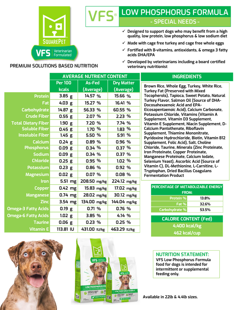 SquarePet VFS Low Phosphorus Formula Dog Food 4.4lbs-Four Muddy Paws