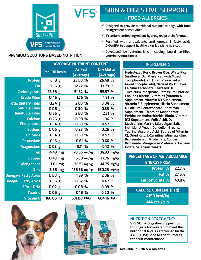 SquarePet VFS Skin & Digestive Support Dog Food 22lbs-Four Muddy Paws