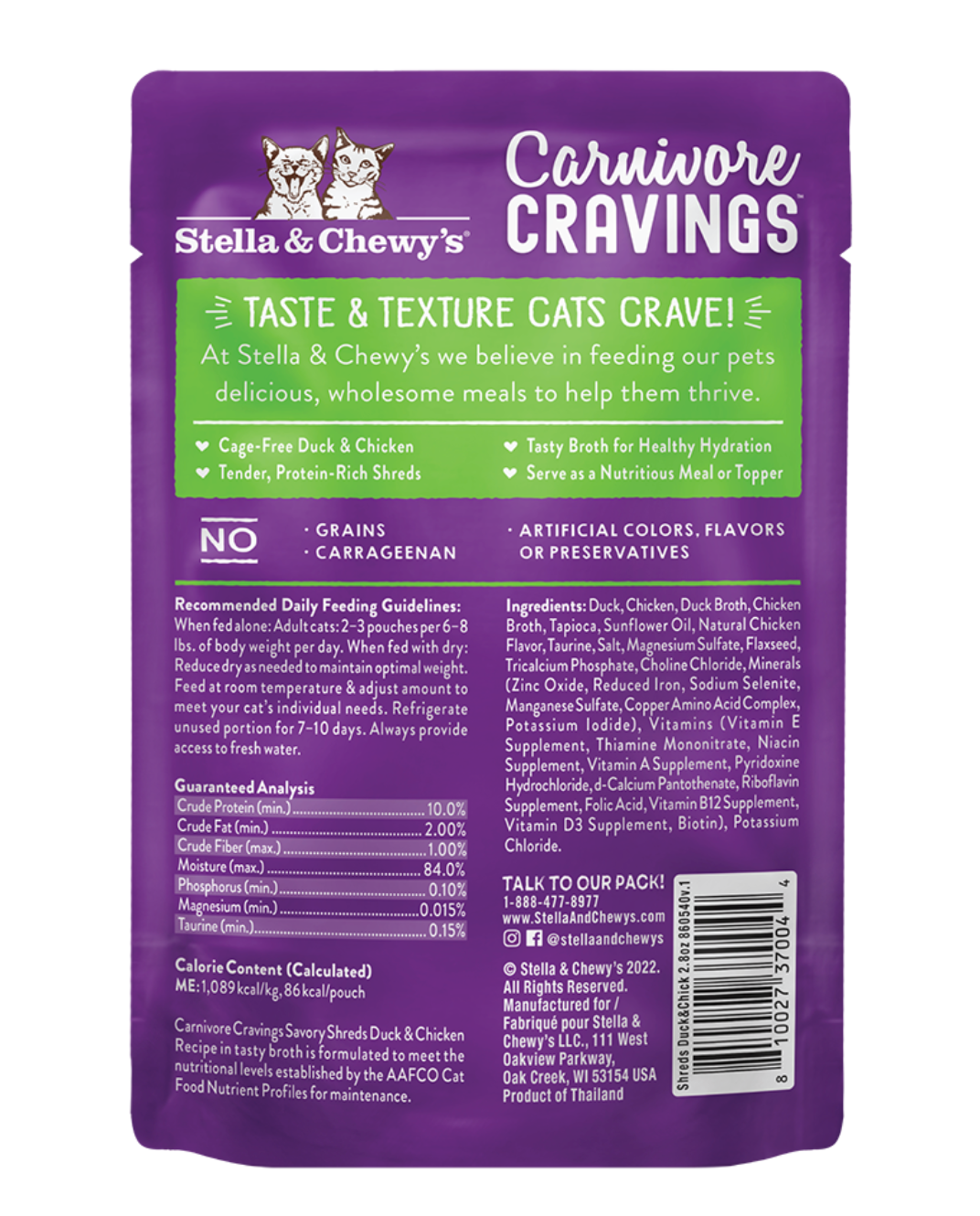 Stella and Chewy's Carnivore Cravings Shreds Duck & Chicken Pouch 2.8oz-Four Muddy Paws