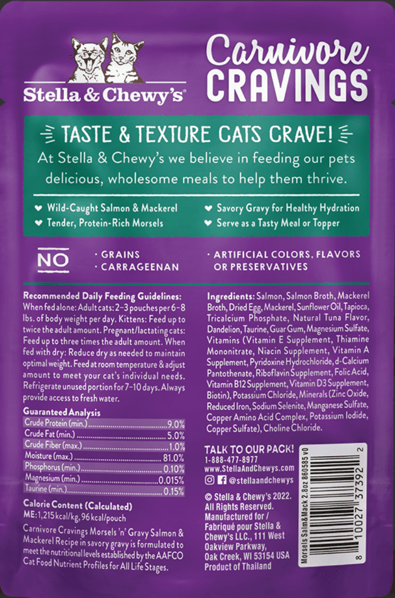 Stella and Chewy's Cat Salmon & Mackerel Morsels' N' Gravy Pouch 2.8oz-Four Muddy Paws