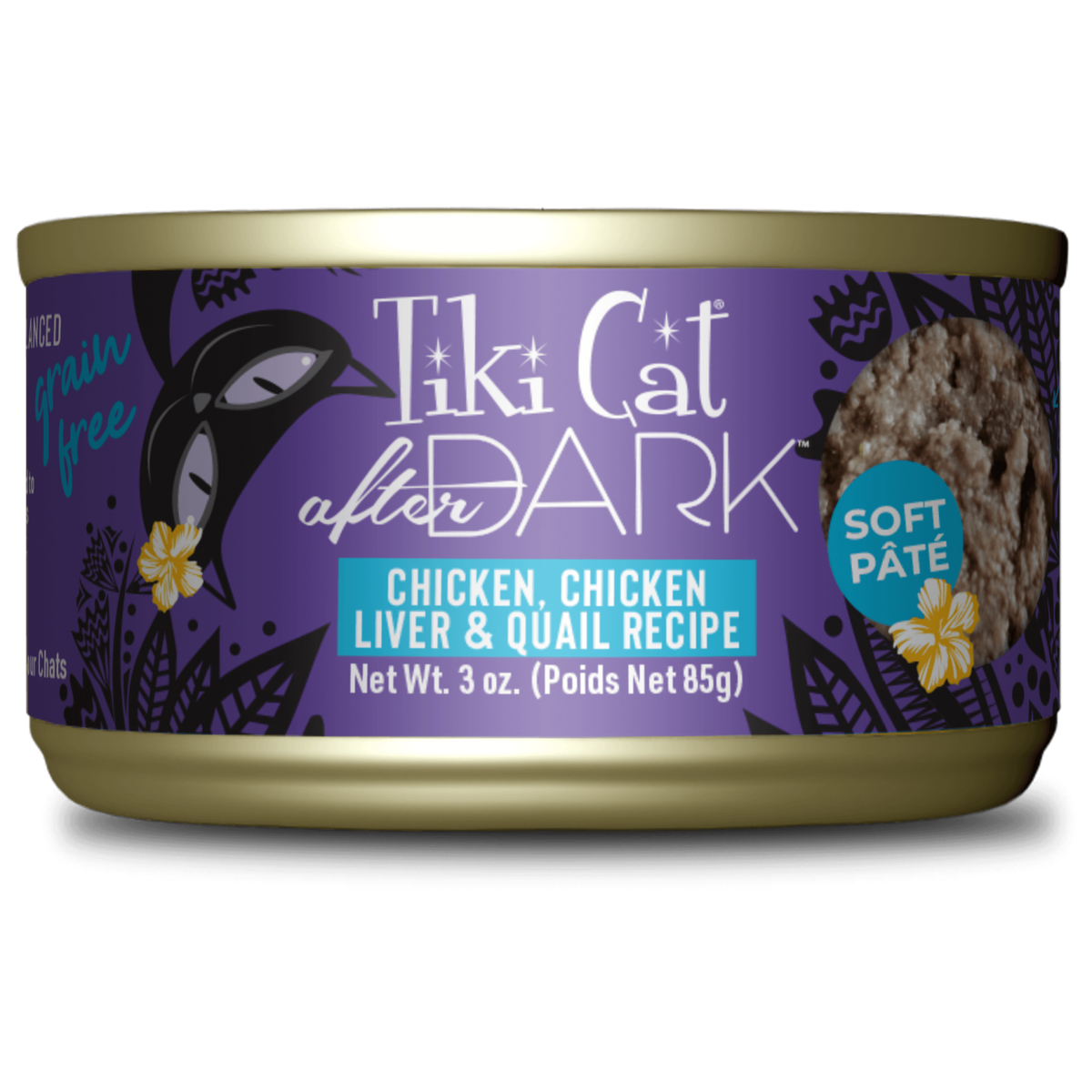 Tiki Cat After Dark Chicken, Chicken Liver & Quail Pate Can 3OZ-Four Muddy Paws