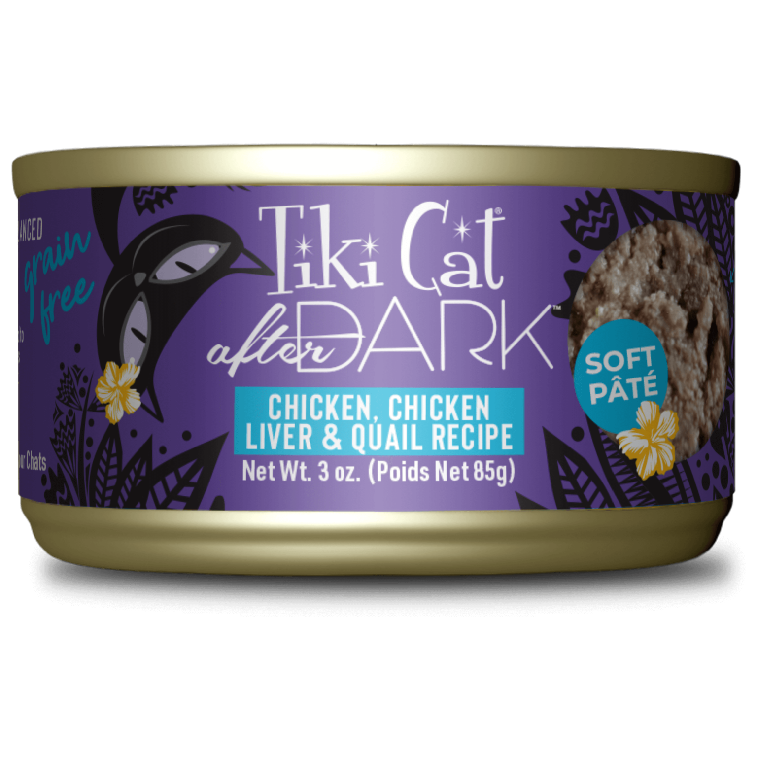 Tiki Cat After Dark Chicken, Chicken Liver & Quail Pate Can 3OZ-Four Muddy Paws