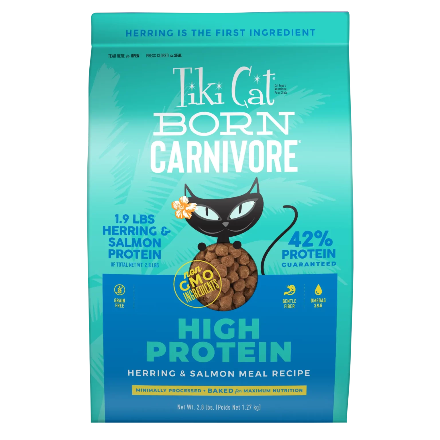 Tiki Cat Born Carnivore High ProteinDry Cat Food Fish Luau 2.8lbs-Four Muddy Paws