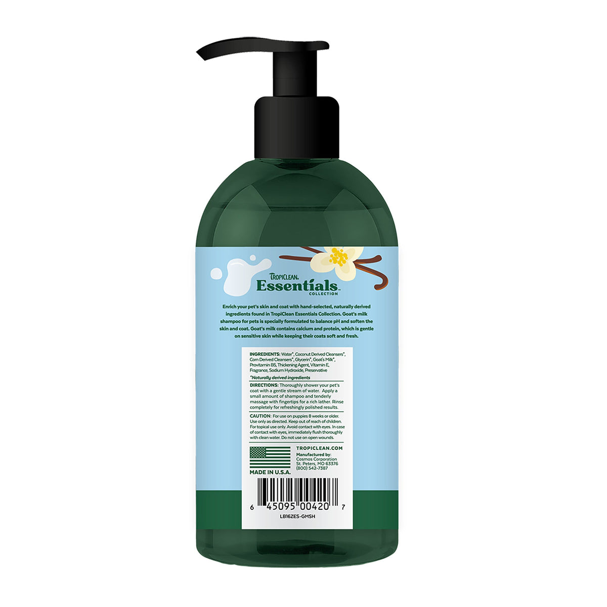 Tropiclean Essentials Goat Milk Cat/Dog Shampoo 16oz-Four Muddy Paws