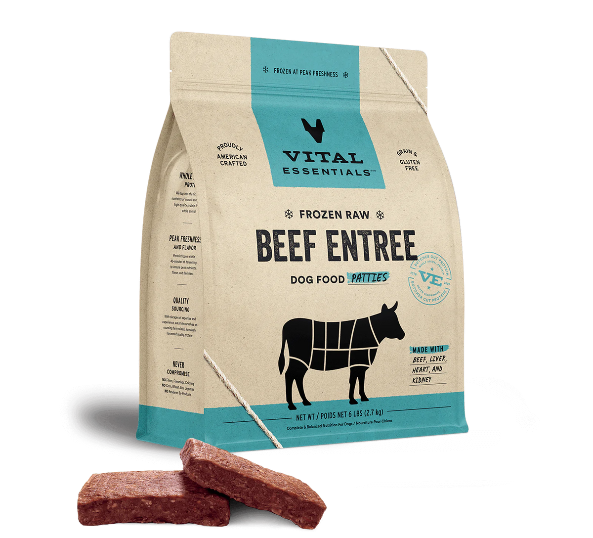 Vital Essentials Dog Frozen Beef Patties 6lb-Four Muddy Paws