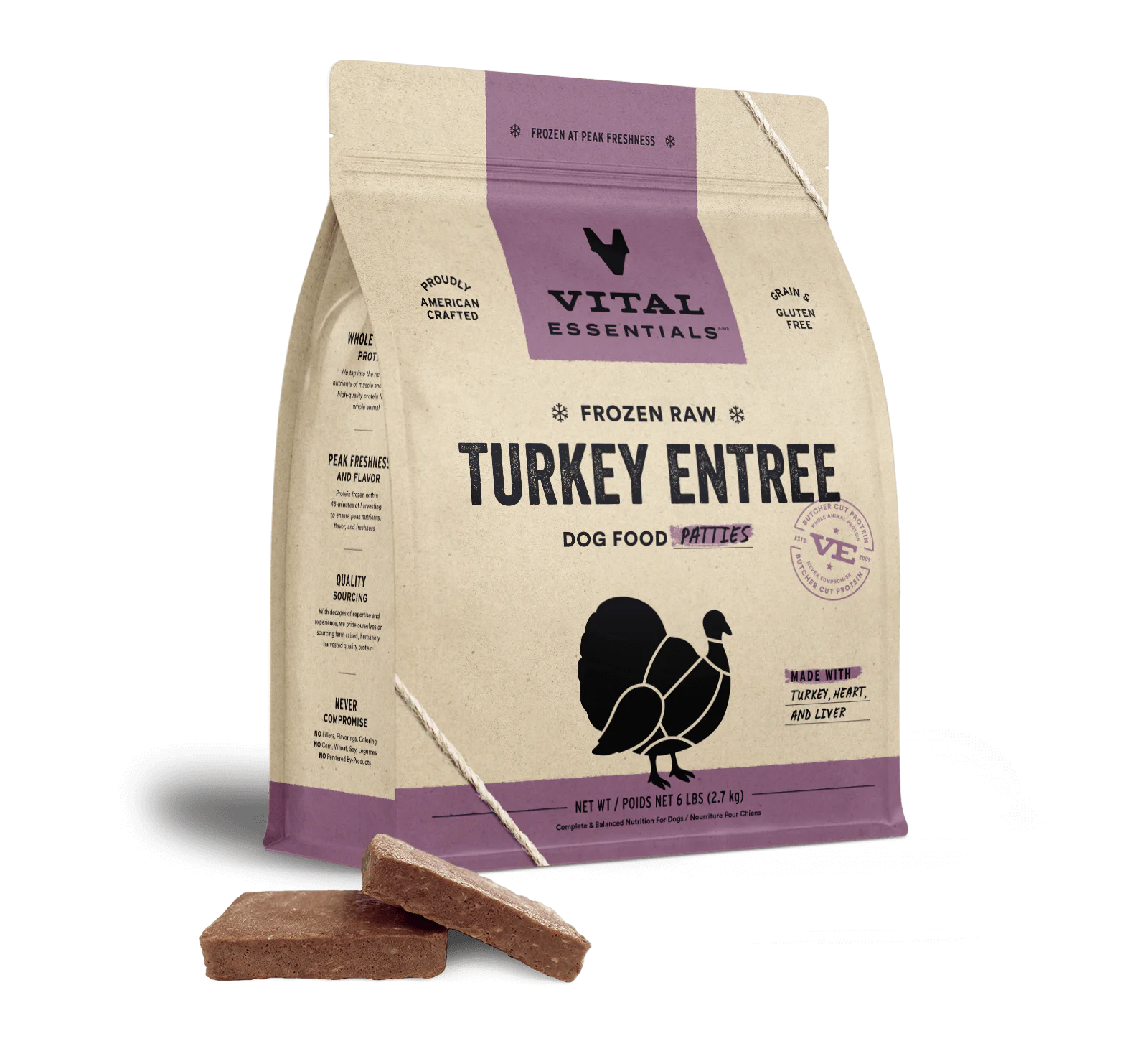 Vital Essentials Dog Frozen Turkey Patties 6lb-Four Muddy Paws