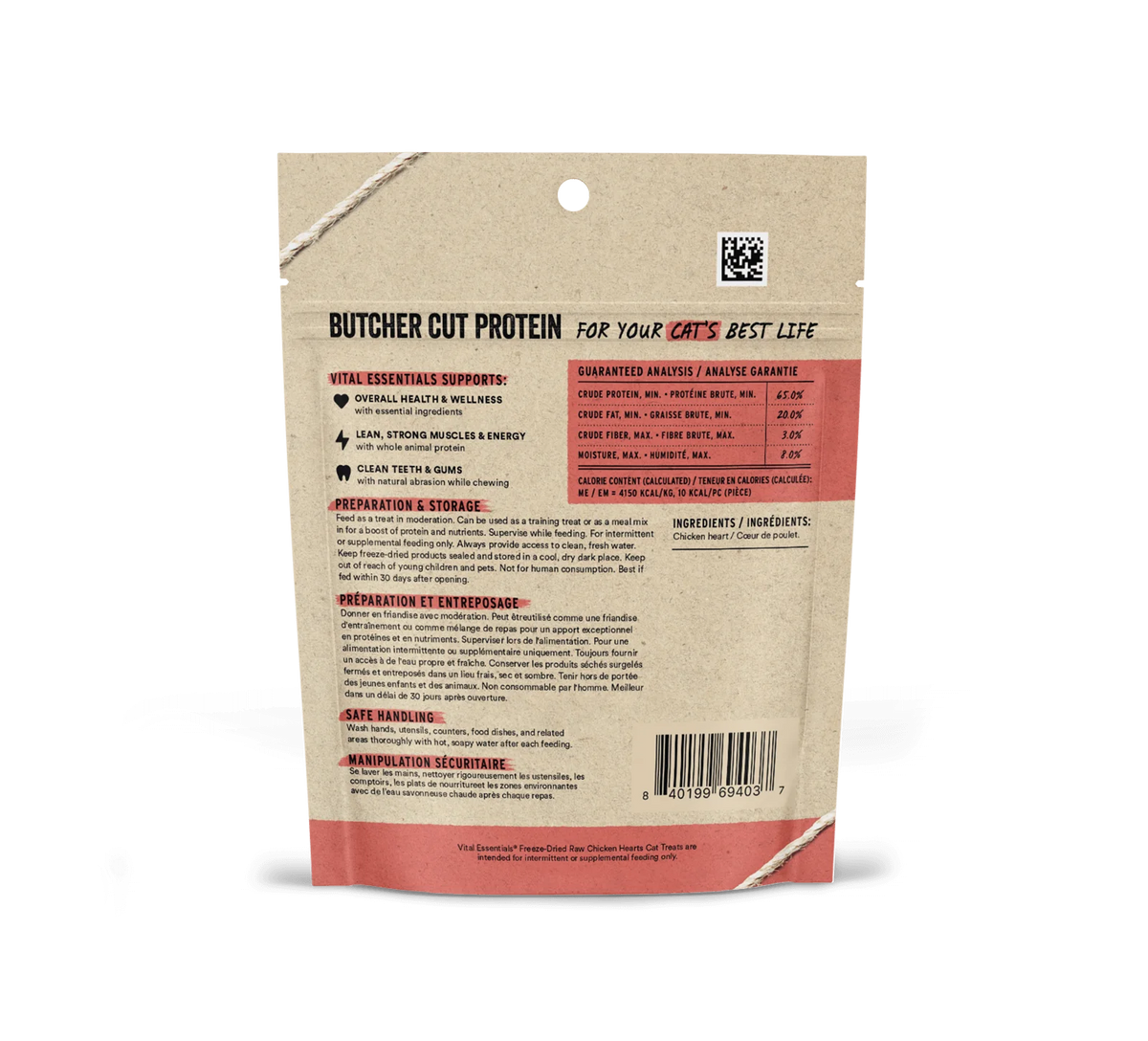 Vital Essentials Freeze Dried Chicken Hearts Cat Treats .8oz-Four Muddy Paws